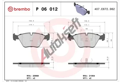 BREMBO Sada brzdovch destiek - kotouov brzda BRE P06012, P 06 012