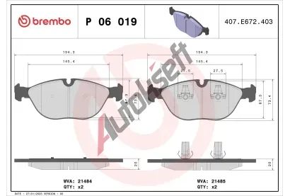 BREMBO Sada brzdovch destiek - kotouov brzda BRE P06019, P 06 019