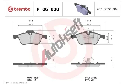 BREMBO Sada brzdovch destiek - kotouov brzda BRE P06030, P 06 030