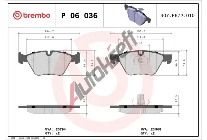 BREMBO Sada brzdovch destiek BREMBO XTRA LINE BRE P 06 036X, BRE P06036X