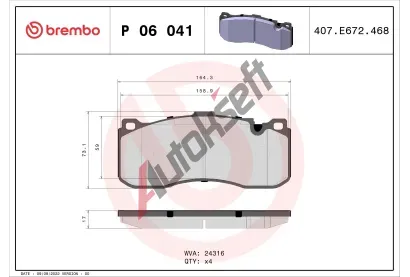 BREMBO Sada brzdovch destiek - kotouov brzda BRE P06041, P 06 041