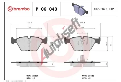 BREMBO Sada brzdovch destiek - kotouov brzda BRE P06043, P 06 043