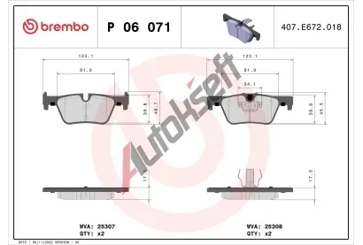 BREMBO Sada brzdovch destiek BREMBO XTRA LINE BRE P 06 071X, BRE P06071X