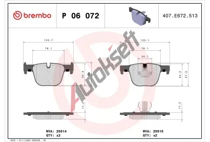 BREMBO Sada brzdovch destiek BRE P06072, P 06 072