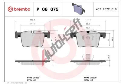 BREMBO Sada brzdovch destiek BRE P06075, P 06 075