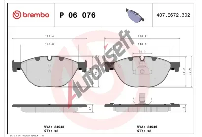 BREMBO Sada brzdovch destiek BRE P06076, P 06 076