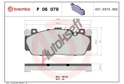 BREMBO Sada brzdovch destiek BRE P06079, P 06 079