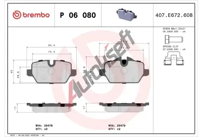 BREMBO Sada brzdovch destiek BRE P06080, P 06 080