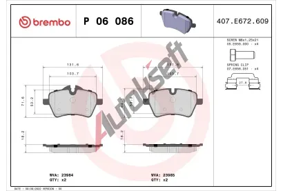 BREMBO Sada brzdovch destiek BRE P06086, P 06 086