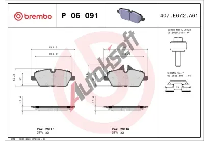 BREMBO Sada brzdovch destiek BRE P06091, BRE P 06 091