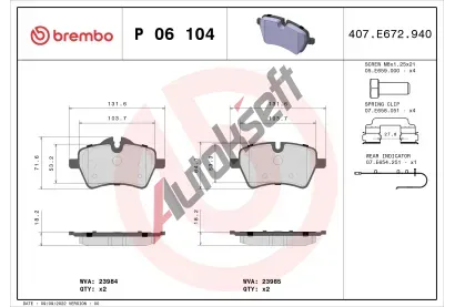 BREMBO Sada brzdovch destiek BRE P06104, BRE P 06 104