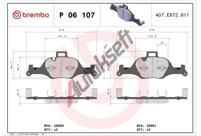 BREMBO Sada brzdovch destiek BRE P06107, P 06 107