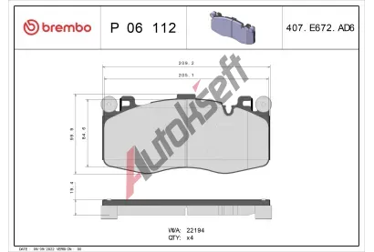BREMBO Sada brzdovch destiek BRE P06112, P 06 112