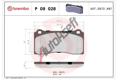 BREMBO Sada brzdovch destiek BRE P09028, P 09 028