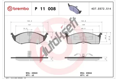 BREMBO Sada brzdovch destiek - kotouov brzda BRE P11008, P 11 008