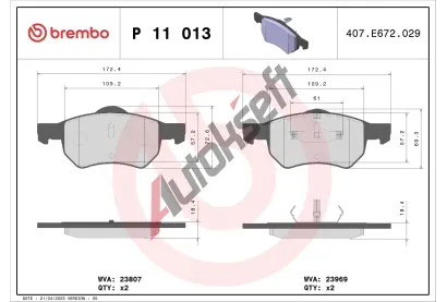 BREMBO Sada brzdovch destiek - kotouov brzda BRE P11013, P 11 013