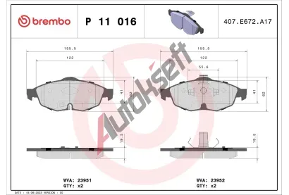 BREMBO Sada brzdovch destiek - kotouov brzda BRE P11016, P 11 016