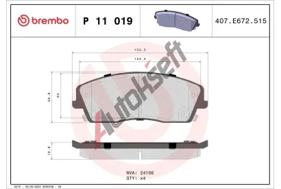 BREMBO Sada brzdovch destiek - kotouov brzda BRE P11019, P 11 019