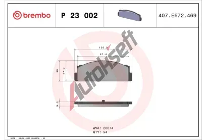 BREMBO Sada brzdovch destiek - kotouov brzda BRE P23002, P 23 002