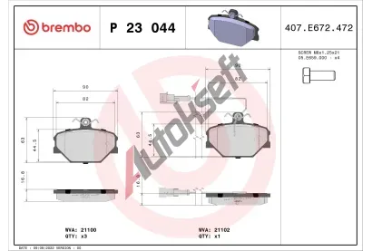 BREMBO Sada brzdovch destiek - kotouov brzda BRE P23044, P 23 044