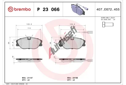 BREMBO Sada brzdov�ch desti�ek - kotou�ov� brzda BRE P23066, P 23 066