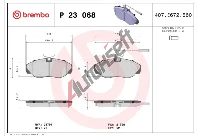 BREMBO Sada brzdovch destiek - kotouov brzda BRE P23068, P 23 068