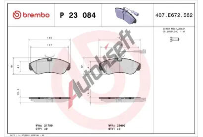 BREMBO Sada brzdovch destiek - kotouov brzda BRE P23084, P 23 084