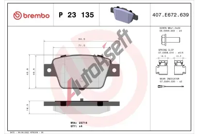 BREMBO Sada brzdovch destiek BRE P23135, P 23 135