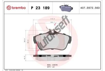 BREMBO Sada brzdovch destiek BRE P 23 189, BRE P23189