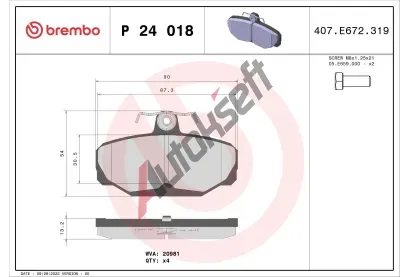 BREMBO Sada brzdovch destiek - kotouov brzda BRE P24018, P 24 018