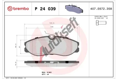 BREMBO Sada brzdovch destiek - kotouov brzda BRE P24039, P 24 039