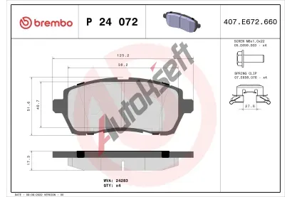 BREMBO Sada brzdovch destiek - kotouov brzda BRE P24072, P 24 072