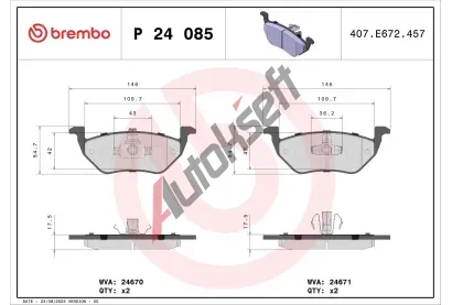 BREMBO Sada brzdovch destiek BRE P24085, P 24 085