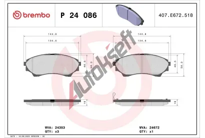 BREMBO Sada brzdovch destiek - kotouov brzda BRE P24086, P 24 086