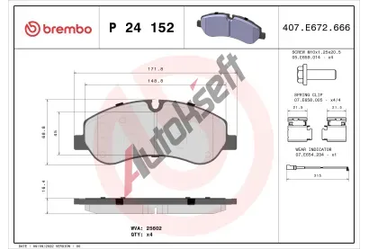 BREMBO Sada brzdovch destiek BRE P24152, P 24 152