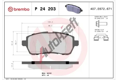 BREMBO Sada brzdovch destiek BRE P 24 203, BRE P24203