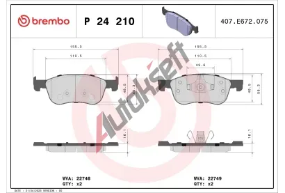 BREMBO Sada brzdovch destiek BRE P24210, P 24 210