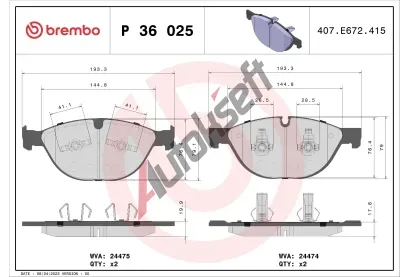 BREMBO Sada brzdovch destiek BRE P36025, P 36 025