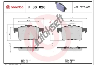 BREMBO Sada brzdovch destiek BRE P36026, P 36 026