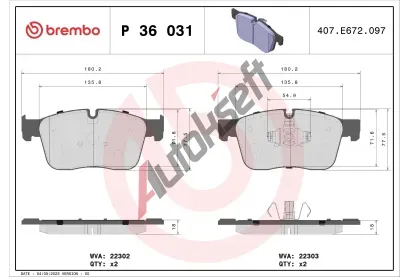 BREMBO Sada brzdovch destiek BRE P36031, BRE P 36 031