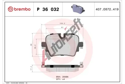BREMBO Sada brzdovch destiek BRE P 36 032, BRE P36032