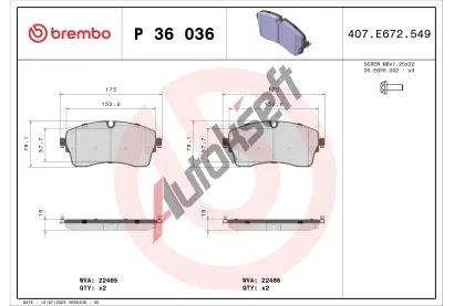 BREMBO Sada brzdovch destiek BRE P36036, P 36 036