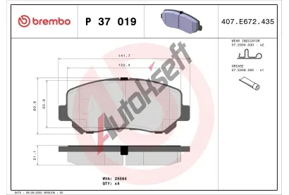 BREMBO Sada brzdovch destiek BRE P37019, BRE P 37 019