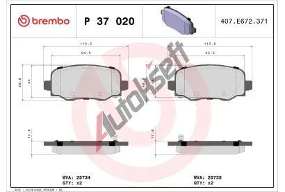 BREMBO Sada brzdovch destiek BRE P37020, BRE P 37 020