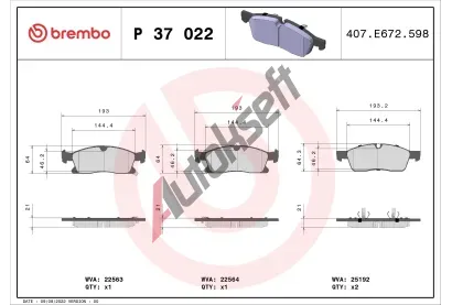 BREMBO Sada brzdovch destiek BRE P 37 022, BRE P37022