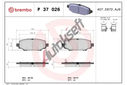 BREMBO Sada brzdovch destiek BRE P37026, P 37 026