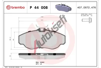 BREMBO Sada brzdovch destiek - kotouov brzda BRE P44008, P 44 008