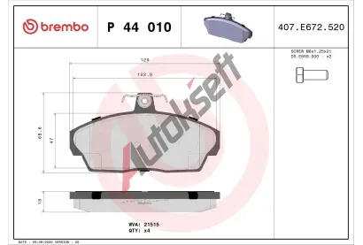 BREMBO Sada brzdovch destiek - kotouov brzda BRE P44010, P 44 010