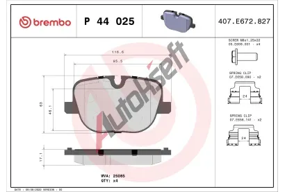 BREMBO Sada brzdovch destiek BRE P44025, P 44 025
