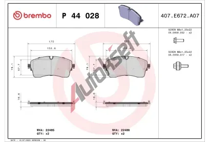 BREMBO Sada brzdovch destiek BRE P44028, P 44 028